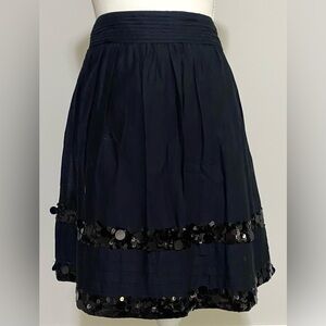 Ann Taylor Loft 14P Solid Black Flowy Skirt w/ Sequins Vintage Retro Feminine